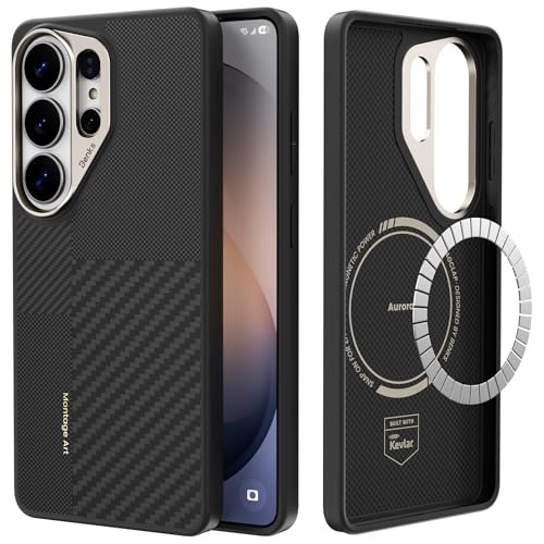 BENKS Funda Kevlar para Samsung Galaxy S26 Ultra, Carcasa Magnética con Protección Antigolpes TPU y Marco de Cámara de Aluminio, Funda Premium Ultrafina para S26 Ultra, Negro Carbón