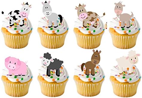 24 x Farm Yard Animals Childrens Farm yard STAND UP STANDUPS Fairy Muffin Cup Cake Toppers Decoration Edible Rice Wafer Paper
