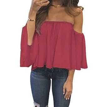 Damen Tops, Luckycat Frauen Sommer Halbarm Off Schulter Chiffon Bluse Oberteile Mode 2018