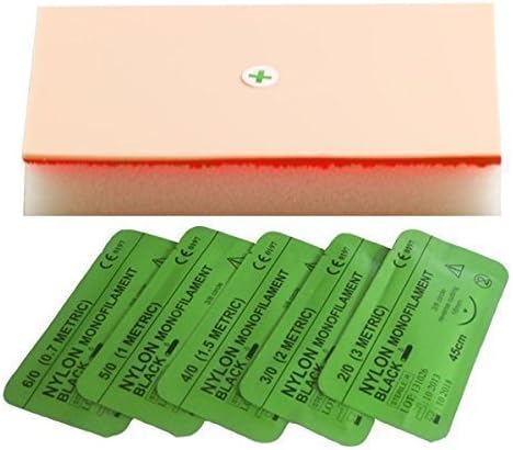 Suturing Doctor - 1 x Multi-Layer Suture Pad Training Set - Artificial Skin-Like FLESH Colour with PACK OF 12 NEEDLES WITH THREAD & FREE 1 x CRILEWOOD NEEDLE HOLDER - GET PRACTICING STRAIGHT AWAY !