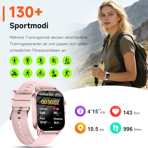 Women's Smartwatch with ECG/Sleep Monitor/BMI/HRV/LED Light, 2.0 Inch Health Watch with 24H Blood Pressure Monitor, Heart Rate Monitor, Uric Acid, Body Temperature, SpO2, Menstrual Cycle, SOS