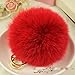 Cy3Lf Gold Plated Keychain Cute Genuine Rabbit Fur Ball Pom Pom Keychain for Car Key Ring Handbag Tote Bag Pendant Charm RED