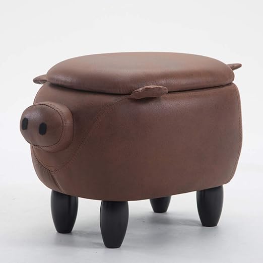 Kids Animal Footstool With Storage,Pig Shape Upholstered Rideon