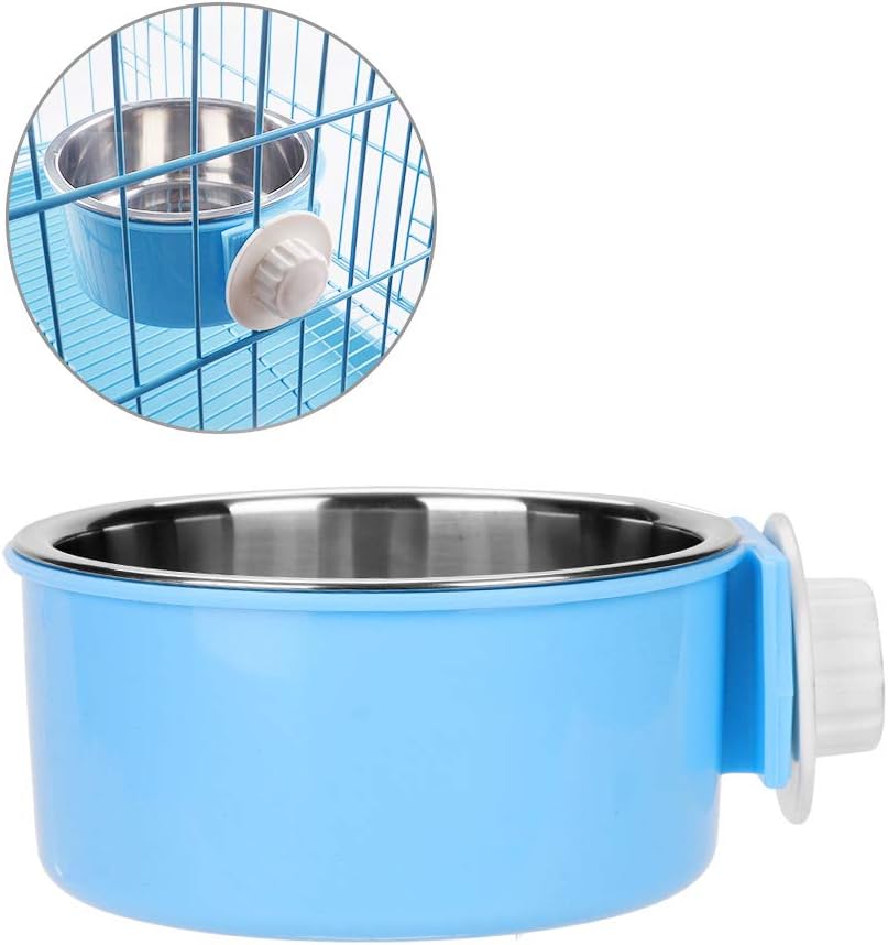 Pet Crate Hanging Bowl Dog Cage Water Bowl Removable Stainless Steel Food Bowl 2-in-1 Mounted Feeder Bowl with Bolt Holder for Kennel Cage for Small Medium Dogs Puppy Cats Birds