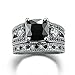 FENDINA Womens Luxurious 18K White Gold Plated Wedding Engagement Rings Princess Cut 2.5ct Created Black Diamond Solitaire Anniversary Promise Rings Set