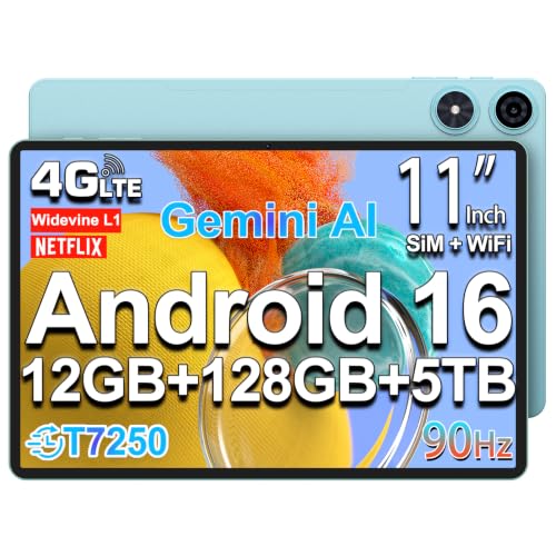 TECLAST P50 Android 16 Tablet 11 Zoll Gemini AI, 90Hz Display, T7250 Octa Core Gaming, 4G LTE Dual SIM + WLAN, 12GB RAM+128GB ROM(6TB TF), Widevine L1