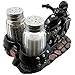 Classic Motorcycle Glass Salt and Pepper Shaker Set with Decorative Retro Road Hog Display Holder As Biker Bar and Kitchen Table Decorations for Vintage Chopper & Bike Riders or Gifts for Bikers