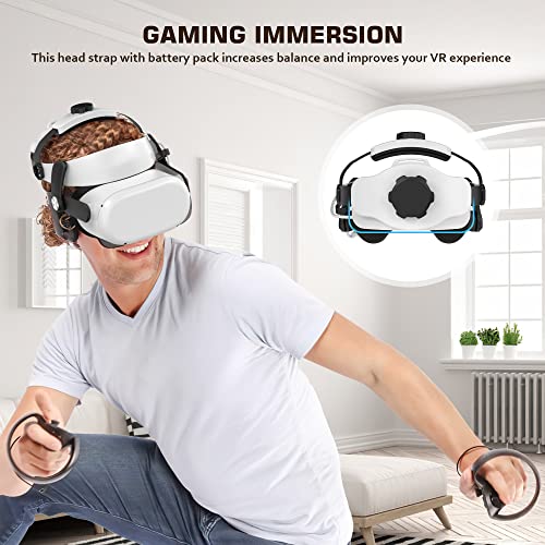 Head Strap for Meta/Oculus Quest 2 with 5300mAh Battery Pack, Replaceable Power Bank Extend Playtime, Enhanced Support & Gaming Immersion & Balance Weight Design in VR Accessories for Adults & Kids