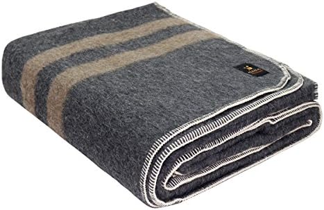 Thick Alpaca Wool Blanket (King, Charcoal Gray - Soft Brown Stripes)