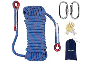 EMEKIAN Indoor Outdoor Climbing Rope, Static Rock Climbing Rope for Escape Rope, Ice Climbing Equipment, Fire Safety Rescue Rope, with Non Slip Gloves