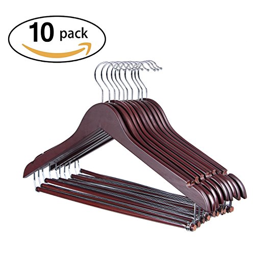Joy Home Wooden Suit Hangers with Locking Bar, Sturdy Wooden Coat