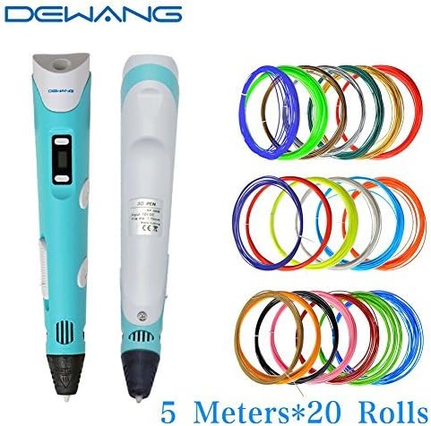 DEWANG® 3d Printer Pen 2.0 Pencil Machine with LCD Display + 20 Assorted Filament Refill Ink 1.75 mm ABS or PLA for Artist 3D Drawing,Pink