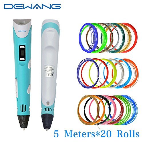 DEWANG® 3d Printer Pen 2.0 Pencil Machine with LCD Display + 20 Assorted Filament Refill Ink 1.75 mm ABS or PLA for Artist 3D Drawing,Pink