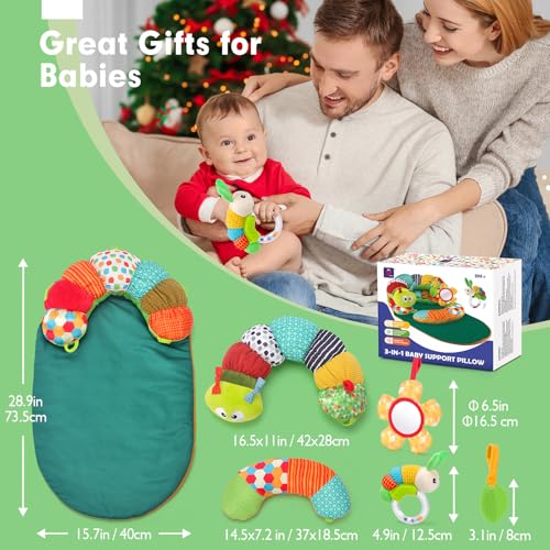 hahaland Baby Toys 0-3 Months - 3 in 1 Tummy Time & Support for Sitting Cushion - Toys with Rattles, Teether for Baby 0 3 6 Months