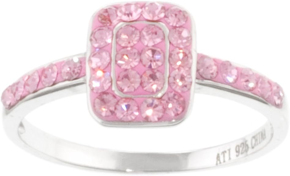 Sterling Silver Pink Square Crystal Ring, Size 6 Amazon.co.uk Jewellery