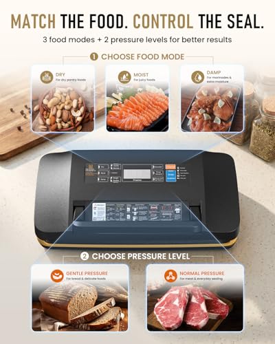 Commercial Vacuum Sealer Machine,95KPa Food Vacuum Sealer Machine,18-in-1 Scelleuse Sous Vide with Double Heat Seal, Dry Moist Damp Modes, Built-in Cutter & Roll Storage,Easy-Lock Handle for Sous Vide