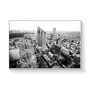 Floating Framed Canvas Wall Art for Living Room, Bedroom Black and White Building Canvas Prints for Home Decoration Ready to Hang - 16x24 inches