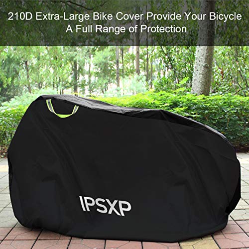 IPSXP Bike Cover, 210D Bicycle Cover with Lock Hole Storage Bag for 29er Mountain Road Electric Bike Motorcycle Cruiser Outdoor Storage, Waterproof, Anti-UV, Ripstop Material (L 82” x H 44” x W 30”)