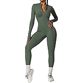 ECUPPER Women Long Sleeve Bodycon Jumpsuits Workout Zip Up Unitard One Piece Full Bodysuits Sexy Yoga Rompers Pants