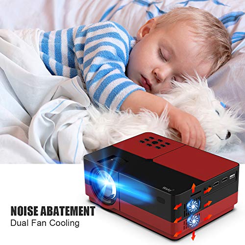Wsky Portable Home Theater Video Projector - Newest 2019 3000Lux HD Video Projector - Support 1080P 1920x1080 Resolution - Perfect for Watching Movies Home Entertainment or Gift Giving (Red)