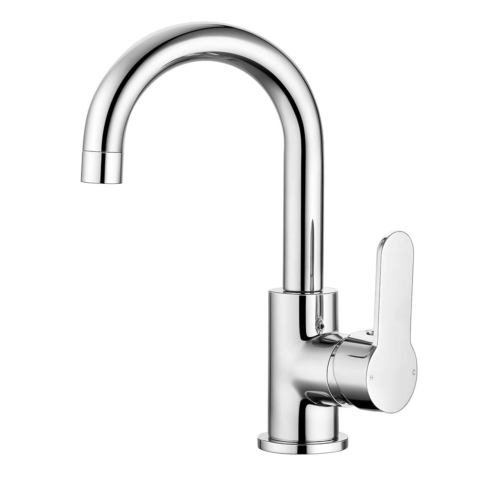 Funime Modern Basin Taps Mixers Bathroom Sink Taps Chrome Single Lever Swivel Basin Mixer Tap with UK Standard Fittings
