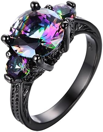 JunXin jewelry2016 New Mysterious Rainbow Topaz Ring,14KT Black Gold Wedding Rings