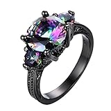 JunXin jewelry 2016 New Mysterious Rainbow Topaz Ring,14KT Black Gold Wedding Rings