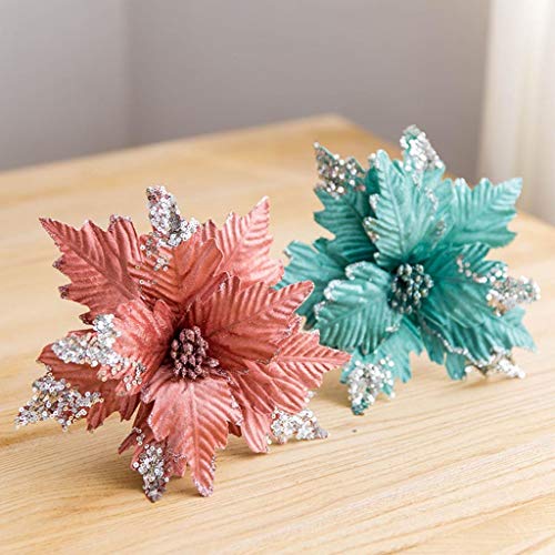 jiumoji 5PCS Glitter Christmas Artificial Flower Tree Hanging Ornaments Festival Xmas Decor (-Pink, 25cm)