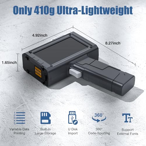 UPRINTJET Portable Inkjet Printer, BT-HH6205B Portable Inkjet Coding Machine with Quick Drying Ink Cartridge for Logo Text Date Batch Number QR Code Barcode