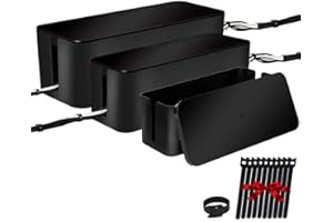 DAVIDSONS COLLECTION [Set of Three] Cable Management Boxes Organizer, Large Storage Wires Keeper Holder for Desk, TV, Computer, USB Hub, System to Cover and Hide & Power Strips & Cords (Black)