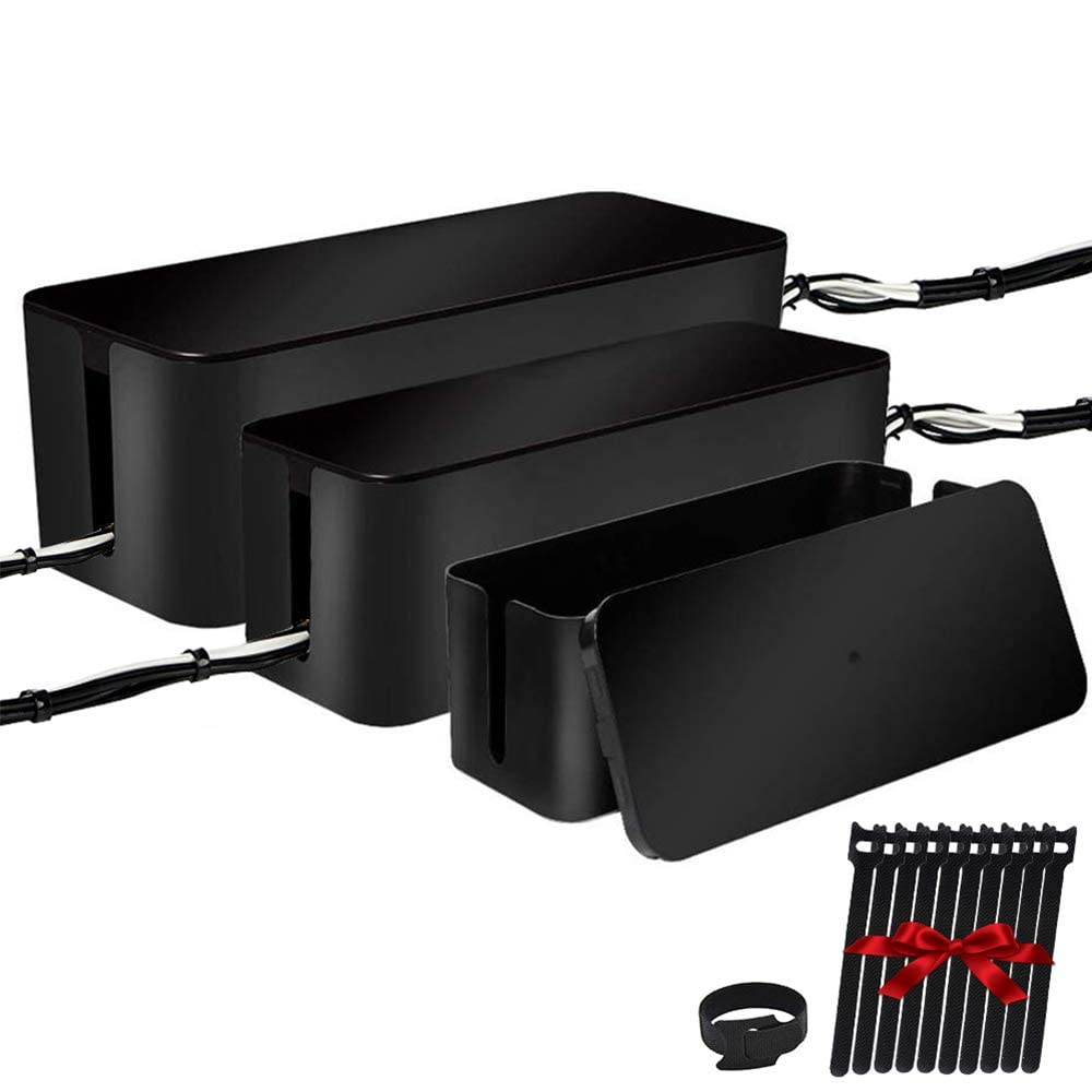 Photo 1 of [Set of Three] Cable Management Boxes Organizer, Large Storage Wires Keeper Holder for Desk, TV, Computer, USB Hub, System to Cover and Hide & Power Strips & Cords (Black)