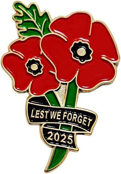 2025 Remembrance Day Red Poppy Pin Badge Brooch Lest We Forget Lapel Pin