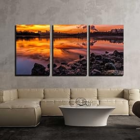 3 Piece Canvas Wall Art - a Horizontal Image of Kansas City, Missouri Taken from Kaw Point - Modern Home Art Stretched and Framed Ready to Hang - 16"x24"x3 Panels