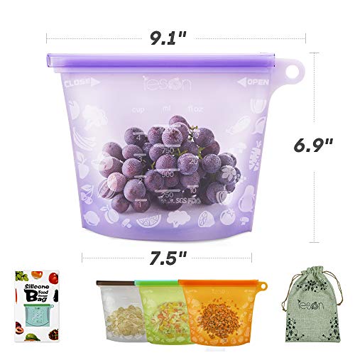 Leson Reusable Food Bags Silicone Food Storage Containers Versatile Cooking Bags Preservation Airtight Seal Bags for Freeze Steam Heat Microwave Fruits Vegetables Meat Milk (4 Packs) - Thumbnail 6