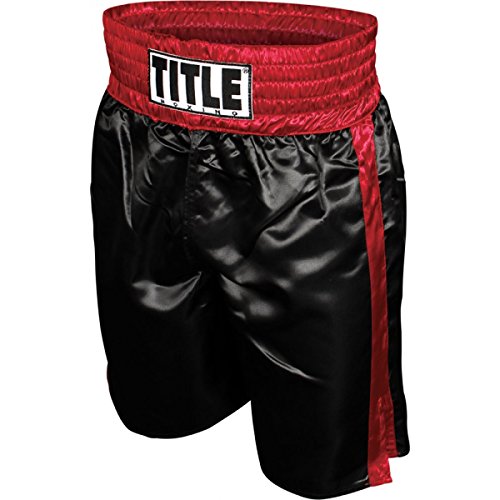 TITLE Professional Boxing Trunks, Black/Red, Medium