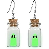 Gonashow Ghost Earrings & Necklace, Adopt A Ghost In Vial Bottle Earrings Necklace, Glow In Dark Cute and Spooky Halloween Jewelry Set for Women and Men
