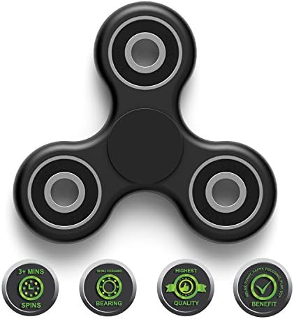 HELOBOBA Fidget Spinner (3D Figit) High Speed Tri Helps Focusing Premium Quality EDC Toy for Kids & Adults Best Stress Reducer ADD, ADHD Anxiety and Boredom Ultra Fast Bearings (Black, White, Yellow)