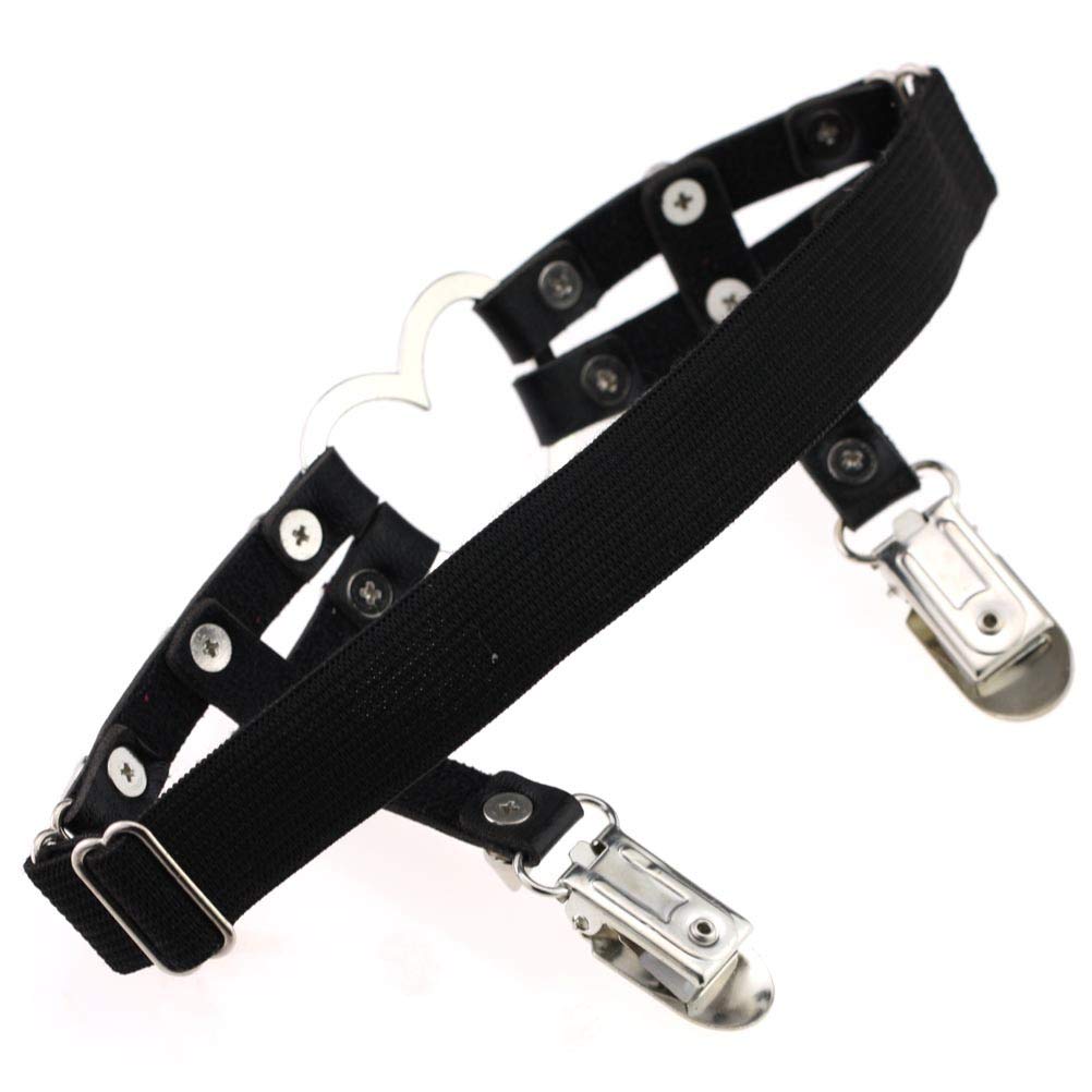 Adove Women Adjustable Leather Thigh Garter, Heart Shaped Leg Garter with Clips punk goth Garters for thigh high socks black