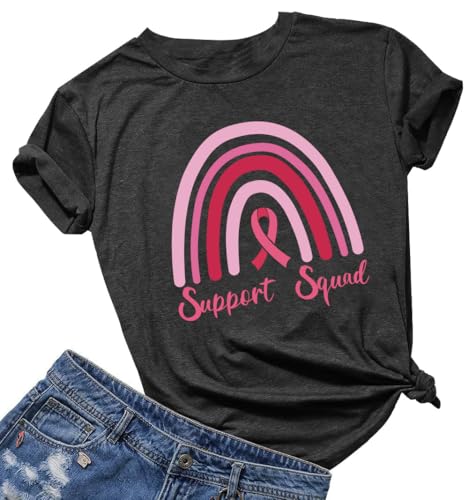 Pink Breast Cancer Shirts for Women Graphic Tee, Breast Cancer Awareness Shirt, Pink Ribbon Support Squad Survivor Gifts Black 2XL at Amazon