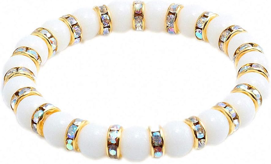 Rhine Stone Bracelets Women Natural Stone White Porcelain