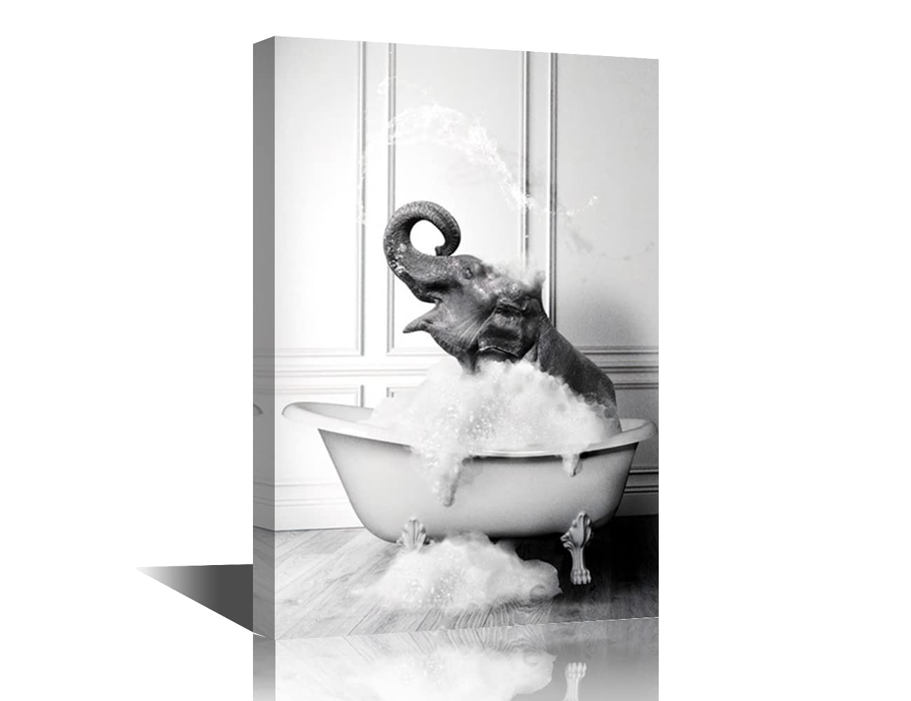 Elephant Wall Art Bathroom Decor Wall Art Elephant Bathing In The Bathtub Wall Decor Bathtub Wall Decor Funny Artworks Home Decor For Living Room Bedroom Office Poster Framed Ready to Hang - 24"Wx16"H