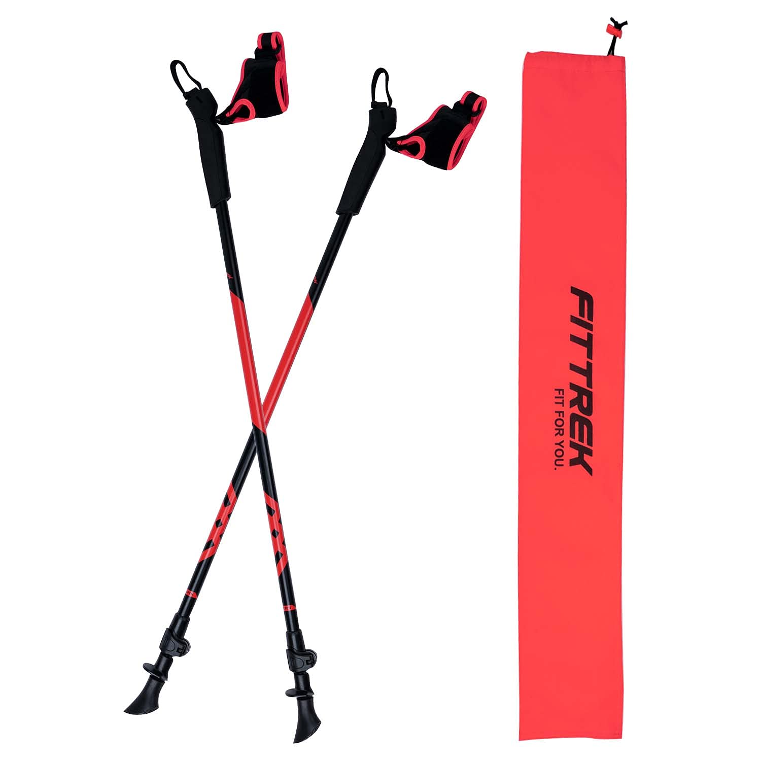 FitTrek Nordic Walking Poles for Men Women - 2 Pack Aluminum Nordic Walking Sticks - Nordic Poles with Ergonomic Grip Adjustable Ultralight for Hiking, Camping, Trekking, Mountaineering, Backpacking