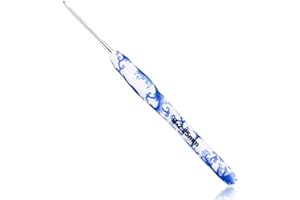 BCMRUN 2.25 mm(B) Crochet Hook, Ergonomic Handle for Arthritic Hands, Blue and White Porcelain Pattern Soft Rubber Grip Extra Long Knitting Needles for Beginners and Crocheting Lover (2.25mm-B)