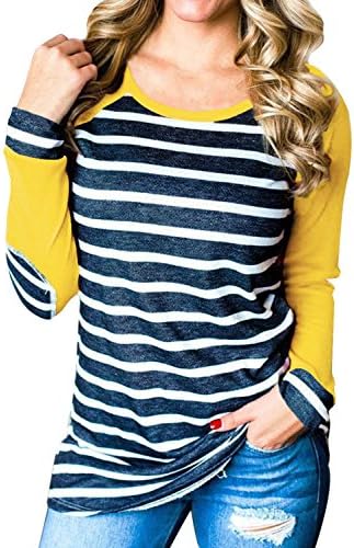 Women's Casual Long Sleeve Baseball Tee Striped Tunic T Shirt Tops Blouse