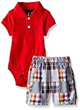 Nautica Baby Short Sleeve Polo Core Bodysuit Set, Rouge, 0-3 Months