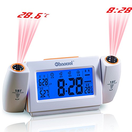 Ieasycan Digital LCD Snooze Dual Projection Alarm Clock Clapping Voice Controlled Backlight Thermometer Tempeture Calendar For Gift