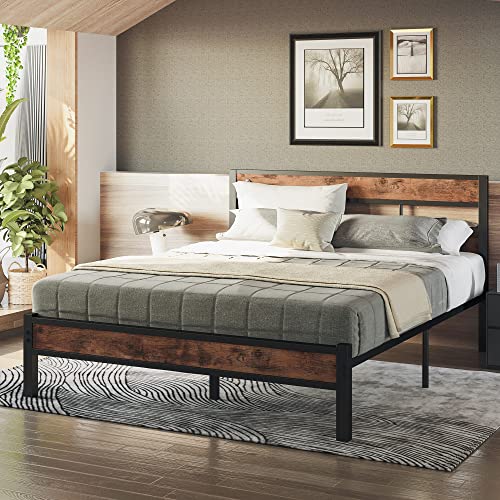 LIKIMIO Full Size Bed Frame with Headboard, Platform Metal Bed Frame