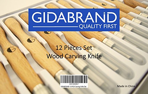 Wood Carving Tools | Highly Durable SK7 Carbon Steel | 12 Sculpting Knives for Wood, Pumpkin, Soap, Rubber | Beautiful Box, Ready for Gift