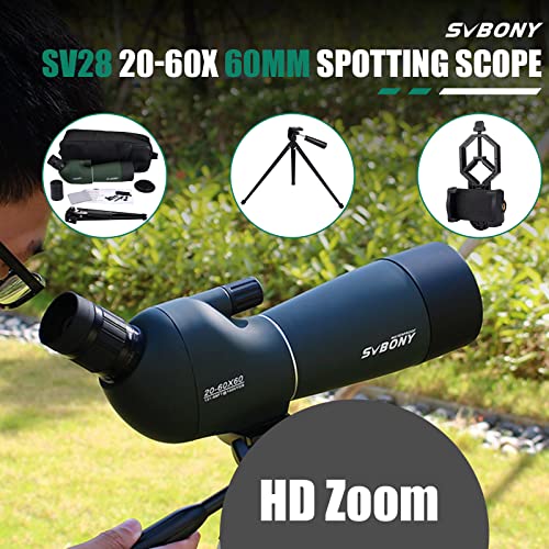 Svbony SV28 20-60x60 Zoom FMC BAK4 Waterproof Earth Telescope with Tripod and Universal Smartphone Adapter for Observation