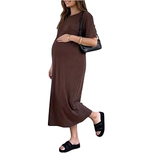 SHENHE Women's Maternity Maxi Dress Short Sleeve Loose Fit Summer Casual Pregnancy Tshirt Dress